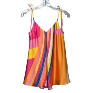 JULIE BROWN NYC Satin Sunnyside Tie Spaghetti‎ Strap Camisole Stripes Women's S